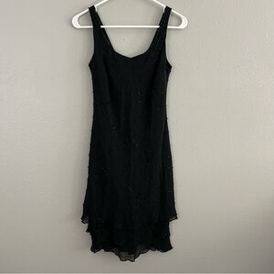 Jones New York Beaded 100% Silk Chiffon Layered Dress Size 4P 90s Y2K Dark Fairy